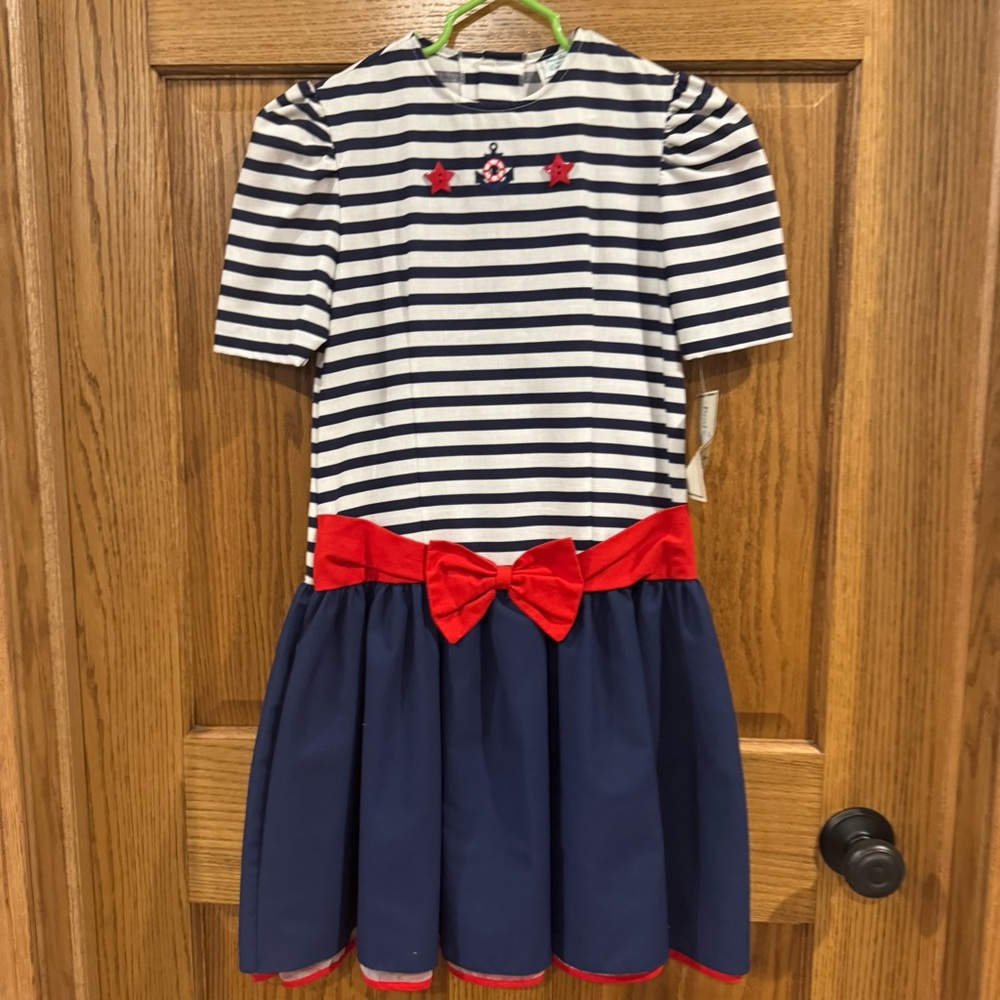 Vintage Peaches N Cream Nautical Stripe Dress Girls Size 10 USA
